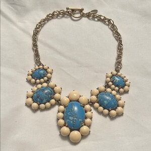 Ann Taylor Elegant Blue and Cream Statement Necklace